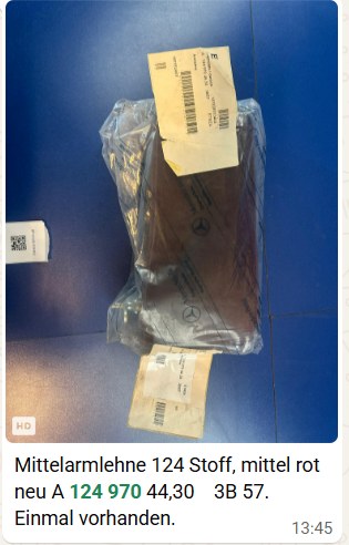 Original Mercedes W124 Mittelarmlehne Stoff Mittelrot 3B57 A1249704430 NOS – SP-2026-000452 – Ansicht 13